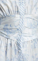 Amabella Mini Dress - 3/4 Sleeve Collared Button Up Dress in Blue
