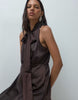 Yas Halter Neck Scarf Tie Satin Maxi Dress In Chocolate Brown