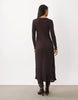 Mango Plisse Long Sleeve Midi Dress In Brown Diamond Print