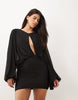Mesh Mini Dress With Blouson Sleeve And Cut Out In Black