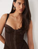 Tiger Mist Ginny Corset Detail Drape Waist Maxi Dress In Chocolate