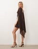 Mini Dress With Sheer Cape Shoulder In Chocolate Scuba-Style Fabric