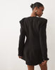 Bardot Plunge Neck Shoulder Pad Tailored Blazer Mini Dress In Black
