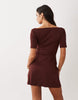 Rib Slash Neck Shoulder Seam Mini Dress In Chocolate