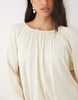 Satin Drop Waist Long Sleeve Dress In Ecru