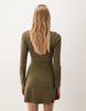 Miss Selfridge Slash Neck Flared Sleeve Mini Dress In Olive