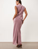 Shoulder Pad Column Maxi Dress With Cut Out Side In Pink