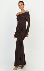 Waverly Maxi Dress - Long Sleeve Off Shoulder Dress in Chocolate