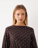 Long Sleeve Blouson Maxi Dress In Spot Print In Chocolate And Blue Spot