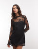 Monki Sheer Long Sleeve Lace Mini Dress In Black