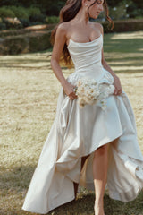 ivory satin basque waist corset bridal gown