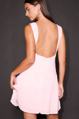 Rhea Light Pink Pleated Skater Mini Dress