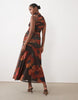 Bardot Mesh High Neck Ruched Side Thigh Split Maxi Dress In Abstract Floral Print