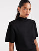 Shoulder Pad Short Sleeve Ruched Dress In Black