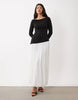 Daska Boat Neck Asymmetric Drop Waist Maxi Dress In Monochrome