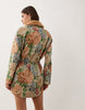 Cinched Shirt Mini Dress With Detachable Fur Collar In Floral Tapestry