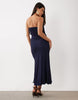 Mesh Drape Bandeau Maxi Dress In Navy