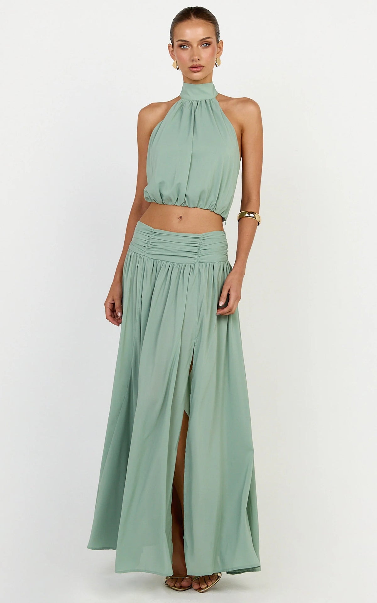 Melanie Top - Halter Neck Top in Green