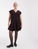 Curve Relaxed V Neck Mini Dress With Dropped Waist In Cord In Chocolate