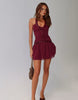 Princess Polly Aisleigh Mesh Overlay Sequin Detail Halterneck Shirred Detail Mini Dress In Burgundy