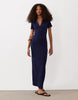 Ribbed Short Sleeve Polo Midi Dress In Navy