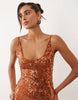 Embellished Sheer Scattered Sequin Cami Mini Dress In Orange