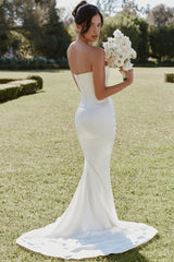 ivory strapless satin bridal gown