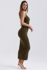 khaki soft fluffy knit maxi dress - sale