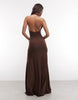 Floor Length Maxi Dress With Drop Waist Twist In Chocolate