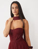 Lace & Beads Tulle Bandeau Scarf Neck Corset Maxi Dress In Burgundy