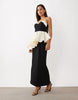Asos Luxe Structured Contrast Maxi Dress With Peplum Detail In Mono