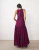 Lace & Beads Chiffon High Neck Sleeveless Drop Pleat Waist Maxi Dress In Fig