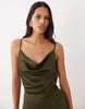 New Look Satin Cowl Neck Midi Dress In Khaki