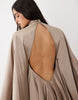 The Dolls House Circa Lorena Premium High Neck Open Back Floaty Mini Dress In Mink
