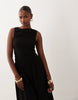 Ruched Bodice Midi Dress In Black