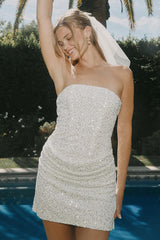 Adrienne White Sequin Strapless Mini Dress
