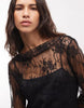 Monki Sheer Long Sleeve Lace Mini Dress In Black