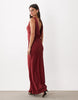 Satin Drape Bodice Maxi Dress With Cowl Back Detail In Red