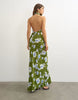 Topshop Satin Bias Collapsed Funnel Halter Neck Maxi Dress With Open Back In Green Floral