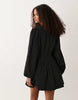 Wednesday'S Girl Long Sleeve Button Down Smock Dress In Black Polka Dot