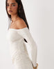 Oh Polly Slinky Off Shoulder Drape Detail Mini Dress In White