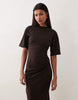 Side Ruched Tshirt Midi Dress Chocolate