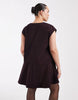 Curve Relaxed V Neck Mini Dress With Dropped Waist In Cord In Chocolate