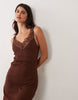 Miss Selfridge V-Neck Cami Maxi Dress With Picot Trim In Chocolate Brown