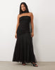 Lace & Beads Petite Tulle Strapless Ruched Scarf Detail Maxi Dress In Black