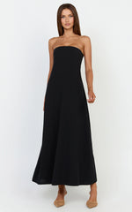 Emmie Midi Dress - Strapless Trapeze Dress in Black