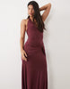 Halterneck Maxi Dress With Twisted Waist Detail In Wine