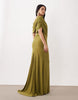 Off Shoulder Wrap Bodice Detail Maxi Dress With Train In Green
