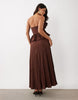 Asos Luxe Bandeau Pleated Maxi Dress In Chocolate