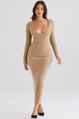 camel fuzzy maxi dress - sale